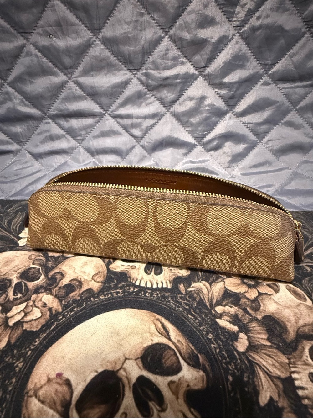 Coach Brown/Tan Canvas Zip Pouch with Gold Hardware
